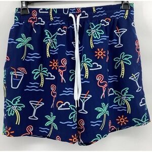 Chubbies Swim Trunks Mens Large Blue Tropical Flamingo Print 5.5 Inseam Lined